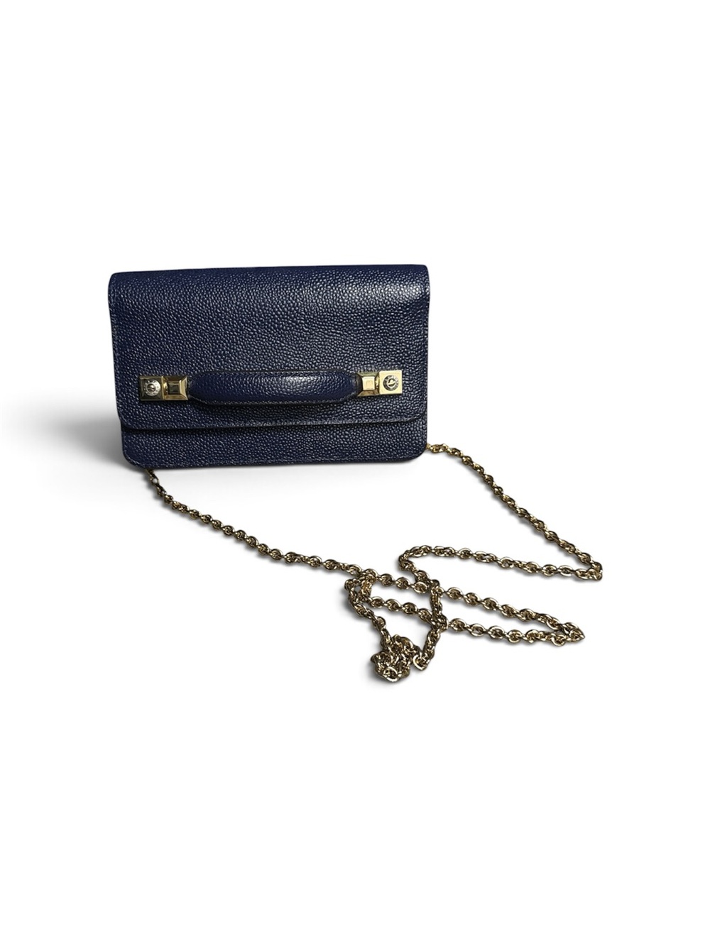 Henri Bendel Carlyle Wallet On A String/Chain Navy Pebbled Leather Crossbody